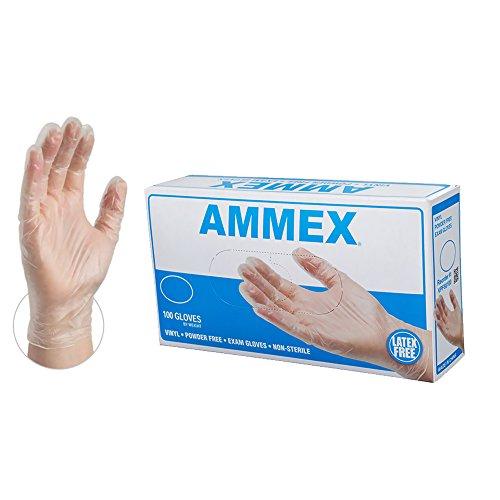 AMMEX Medical Clear Vinyl Gloves, Box of 100, 4 mil, Size Large, Latex Free, Powder Free, Disposable, Non-Sterile, VPF66100-BX