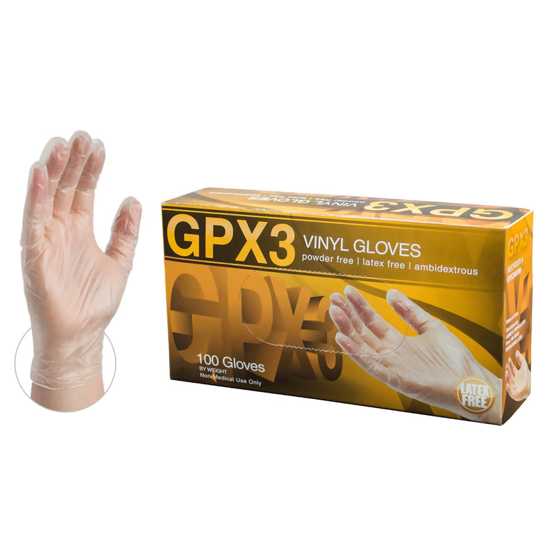 AMMEX GPX3 Industrial Clear Vinyl Gloves, Box of 100, 3 mil, Size XLarge, Latex Free, Powder Free, Food Safe, Disposable, Non-Sterile, GPX348100-BX