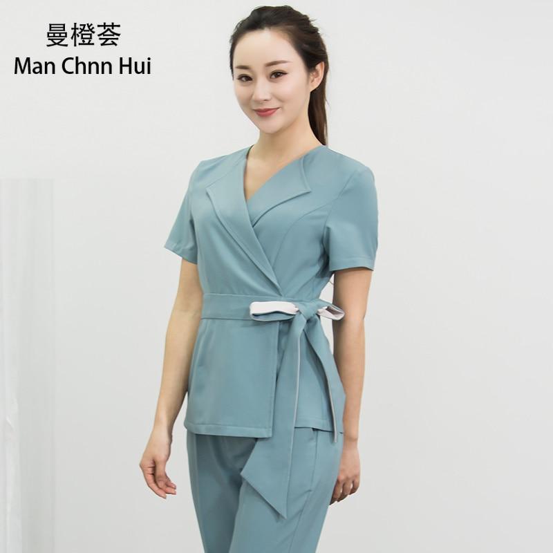 Beauty salon beautician uniform spa health center work clothes women's foot bath sauna massage health technician clothing suit|Scrub Sets