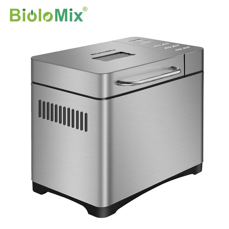 Biolomix Stainless Steel 1KG 17 in 1 Automatic Bread Maker 650W Programmable Bread Machine with 3 Loaf Sizes Fruit Nut Dispenser|Bread Makers