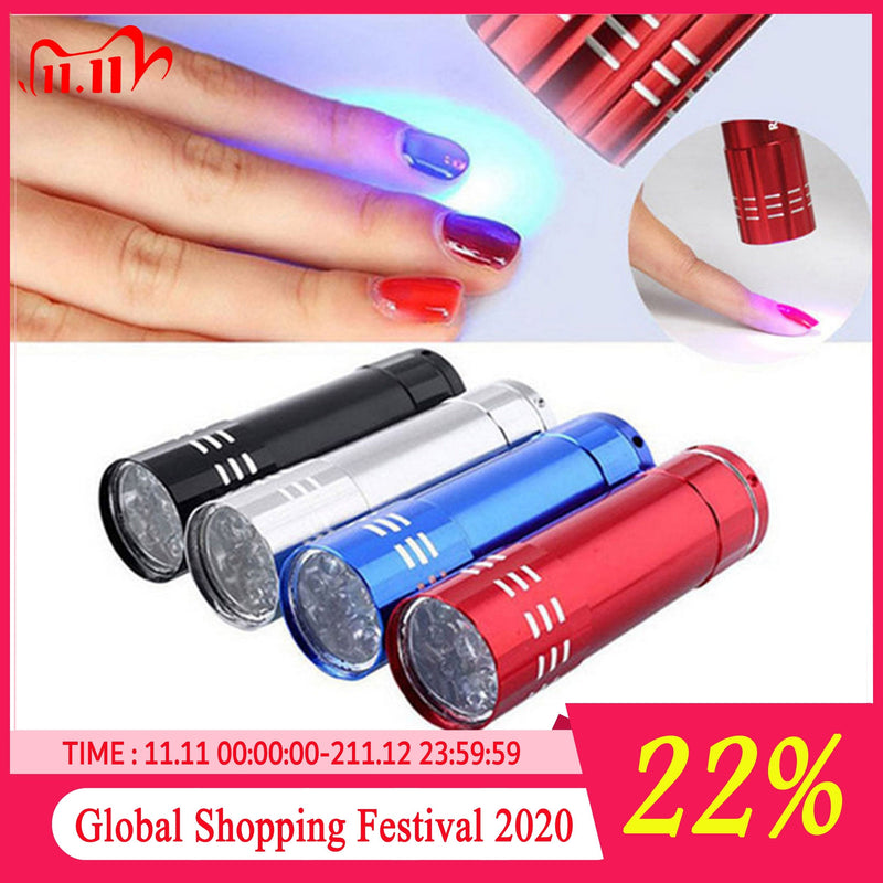 Nail Dryer Mini 9 LED Lights Flashlight UV Lamp Portable Nail Gel Mask Fast Drying Manicure Tool|Nail Dryers