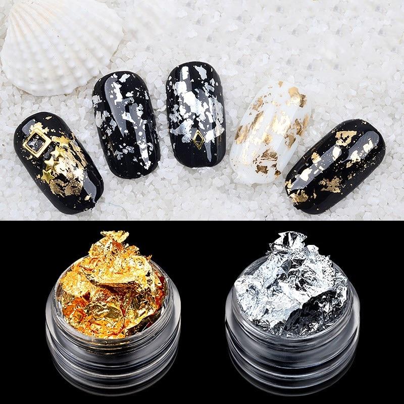 1 Box Gold Silver Irregular Aluminum Foil Paper Nail Art Sticker 3D Glitter DIY Manicure UV Gel Polish Nail Decoration Tools|Rhinestones & Decorations