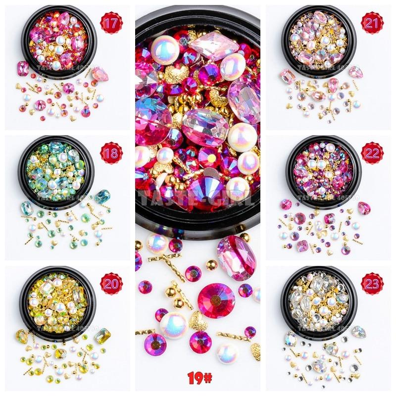 1 Jar Mix Shapes Glitter Diamond Pearls Metal Twisted Bar Beads Frosted Heart Nail Art Rhinestones Gems Decals Manicure DIY Tips|Rhinestones & Decorations