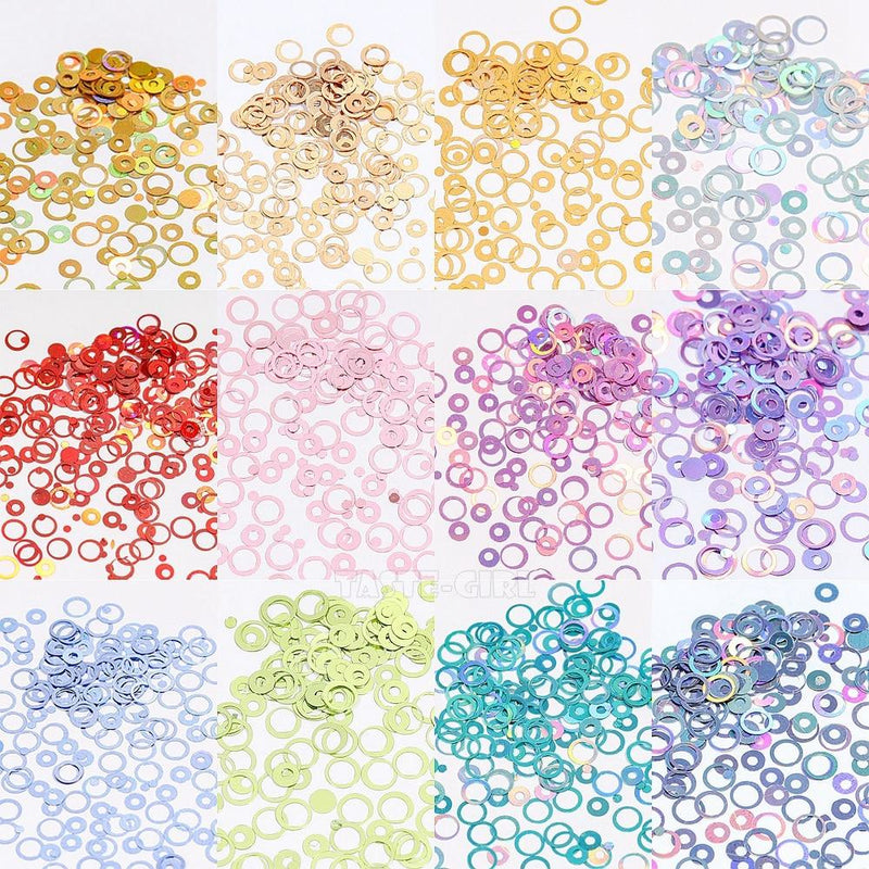 12 Grids/Box Mix Sizes Dreamlike Rainbow Round Holo Circle Sequins Nail Glitter Paillette Nail Art Slice Sequins Decals Set|Rhinestones & Decorations