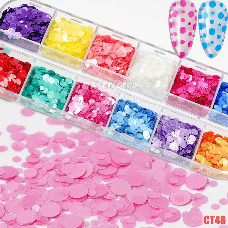 12 Grids/Box Mix Sizes Dreamlike Rainbow Round Holo Circle Sequins Nail Glitter Paillette Nail Art Slice Sequins Decals Set|Rhinestones & Decorations