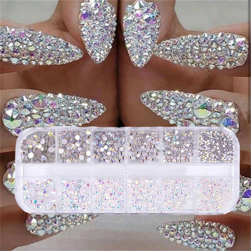 12 boxes / set of AB crystal rhinestone diamond gem 3D glitter nail art decoration beauty|Rhinestones & Decorations