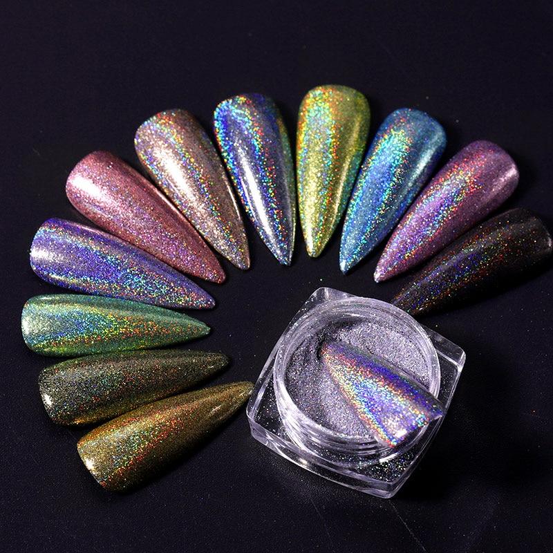 1Box Laser Nail Glitter Holographic Powder for Nails Mirror Polishing Chrome Pigments Shimmer Dip Powders Nail Art Decorations|Nail Glitter