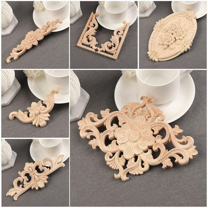 1PC European Style Floral Wood Carved Decal Furniture/Cabinets/Windows/Mirrors Appliques Frame Wooden Wall Doors Decoration|Statues & Sculptures