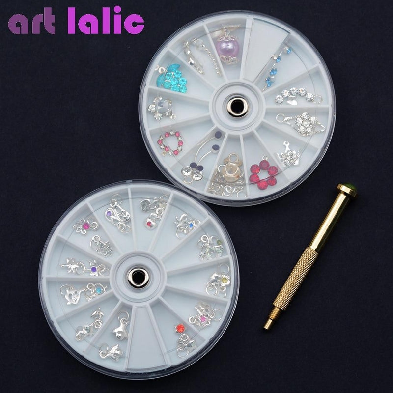 1Pc Nail Art Hand Dangle Drill + 10/24Pcs Pendant Dangles Decoration Rhinestones Pearl Hole Pierce Tool Hole Maker|Rhinestones & Decorations