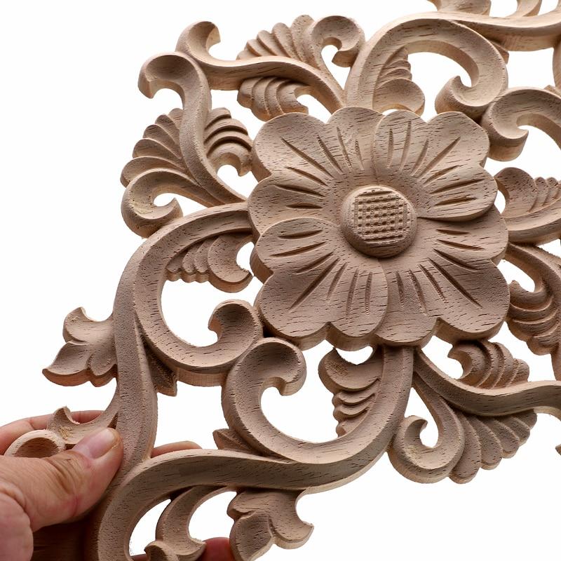 1Pc Unique Natural Floral Wood Carved Wooden Figurines Crafts Corner Appliques Frame Wall Door Furniture Woodcarving Decorative|Figurines & Miniatures