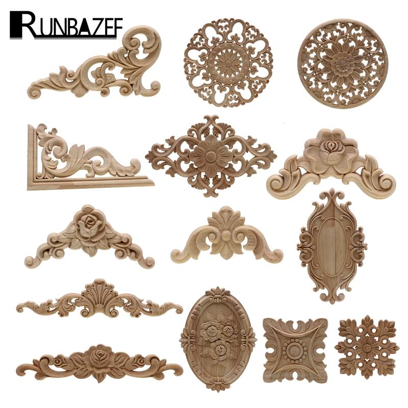 1Pc Unique Natural Floral Wood Carved Wooden Figurines Crafts Corner Appliques Frame Wall Door Furniture Woodcarving Decorative|Figurines & Miniatures