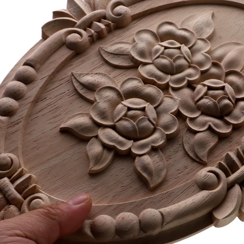 1Pc Unique Natural Floral Wood Carved Wooden Figurines Crafts Corner Appliques Frame Wall Door Furniture Woodcarving Decorative|Figurines & Miniatures