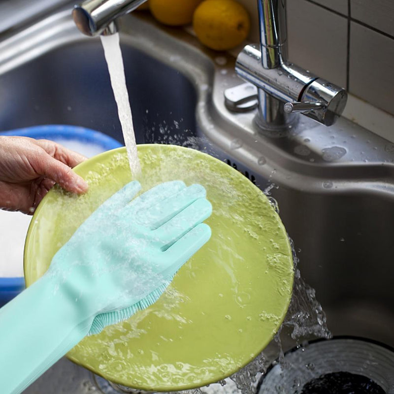 1Pcs Silicone Dishwashing Gloves with Cleaning Brush Kitchen Housekeeping Washing Gloves 100% Food Grade Cleaning Gloves|Household Gloves