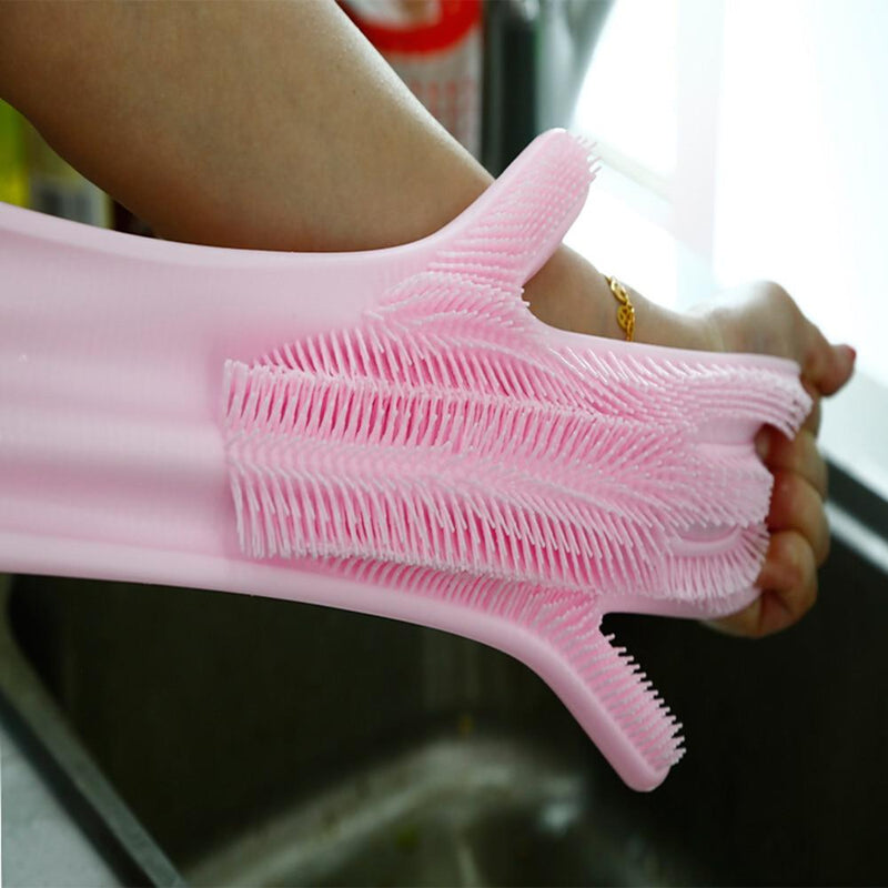 1Pcs Silicone Dishwashing Gloves with Cleaning Brush Kitchen Housekeeping Washing Gloves 100% Food Grade Cleaning Gloves|Household Gloves