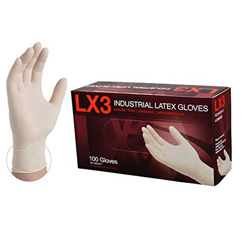 AMMEX LX3 Industrial White Latex Gloves, Box of 100, 3 mil, Size Large, Powder Free, Textured, Disposable, Non-Sterile, LX346100-BX