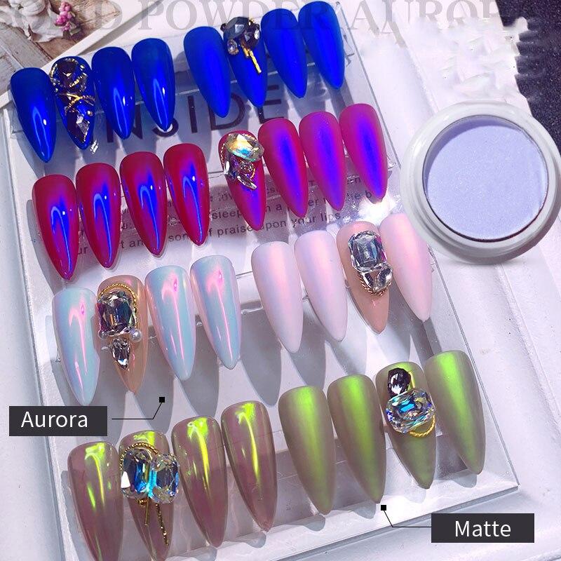 1g/box Transparent Holo Nail Glitter Mirror Aurora Neon Powders Dust Chameleon Nail Art Chrome Pigment Dipping Powder Decoration|Nail Glitter