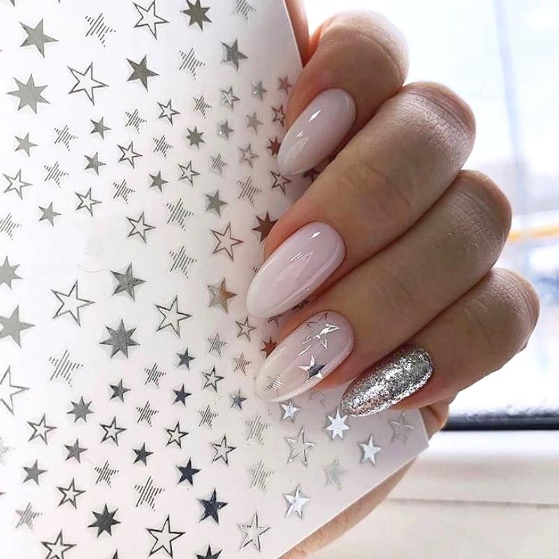 1pcs Lovely Stars Geometry 3D Nails Art Sticker gold/silver/rose gold Ornaments self Adhesive Sliders Manicure Accessories new|Stickers & Decals