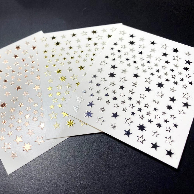 1pcs Lovely Stars Geometry 3D Nails Art Sticker gold/silver/rose gold Ornaments self Adhesive Sliders Manicure Accessories new|Stickers & Decals