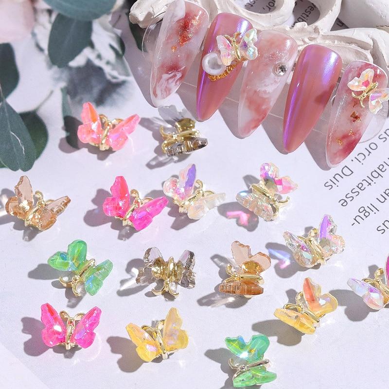 1pcs Super Shiny AB Crystal Butterfly Nail Art Decoration 3D Holographic Butterflies Rhinestones DIY UV Gel Manicure Accessories|Rhinestones & Decorations