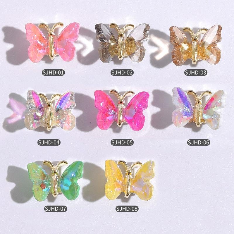 1pcs Super Shiny AB Crystal Butterfly Nail Art Decoration 3D Holographic Butterflies Rhinestones DIY UV Gel Manicure Accessories|Rhinestones & Decorations