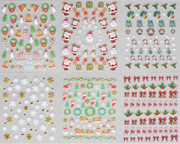 24 Sheets Christmas 3D Nail Sticker Water Decal Holographic FoilSanta Tree Snowflakes Variety Nail Art Decal Sticker Set CMS901|Stickers & Decals