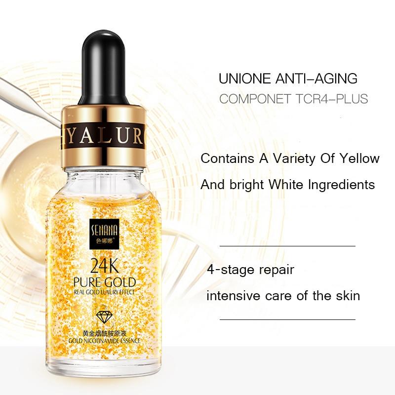 24K Gold Hyaluronic Acid Face Serum Replenishment Moisturize Shrink Pore Brighten Skin Care Lift Firming Essence|Serum