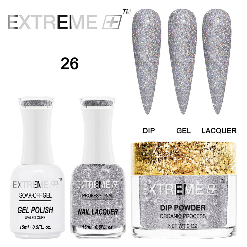 EXTREME+ Trio - Gel, Lacquer, & Dip Combo - HOLO CHROME -