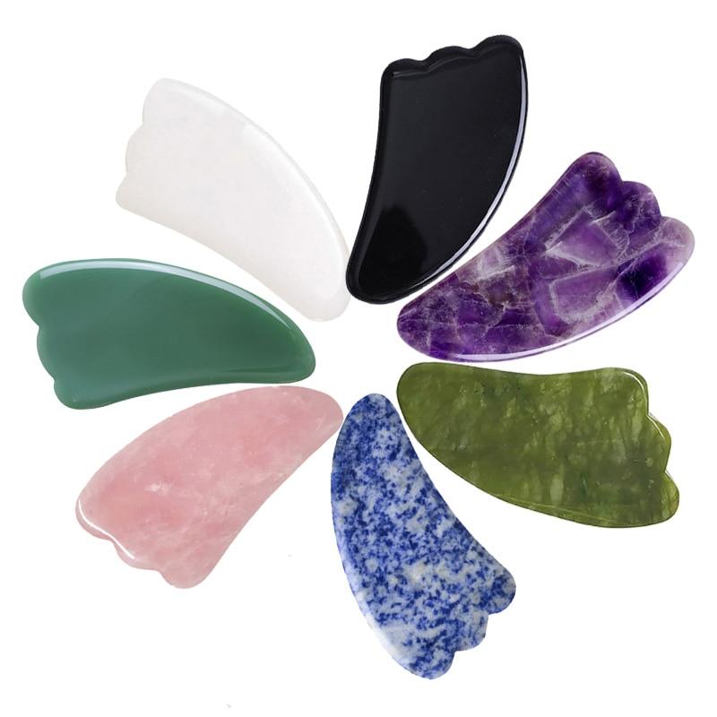 Gouache Scraper Rose Quartz Jade Stone Gua Sha Scraper Massage Tools Set Anti Wrinkle Skin Beauty Care Face Back Neck Massagers|Massage Tools