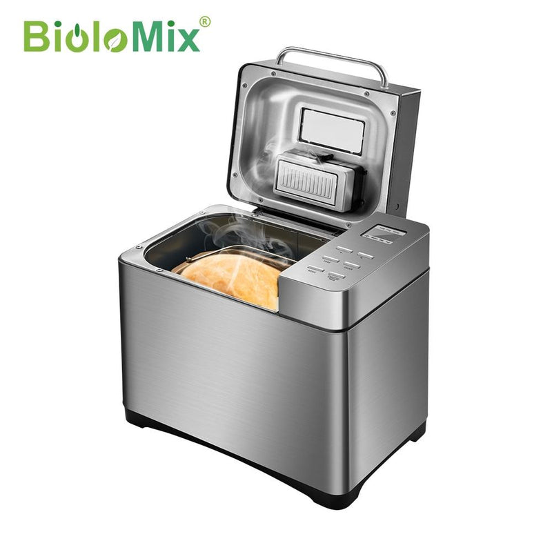 Biolomix Stainless Steel 1KG 17 in 1 Automatic Bread Maker 650W Programmable Bread Machine with 3 Loaf Sizes Fruit Nut Dispenser|Bread Makers