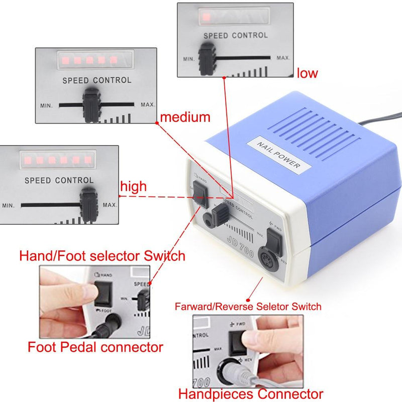 35W 35000RPM JD700 Pro Electric Nail Drill Machine Equipment Manicure Pedicure Files Nail Art Drill Pen Machine Set Tools|Electric Manicure Drills