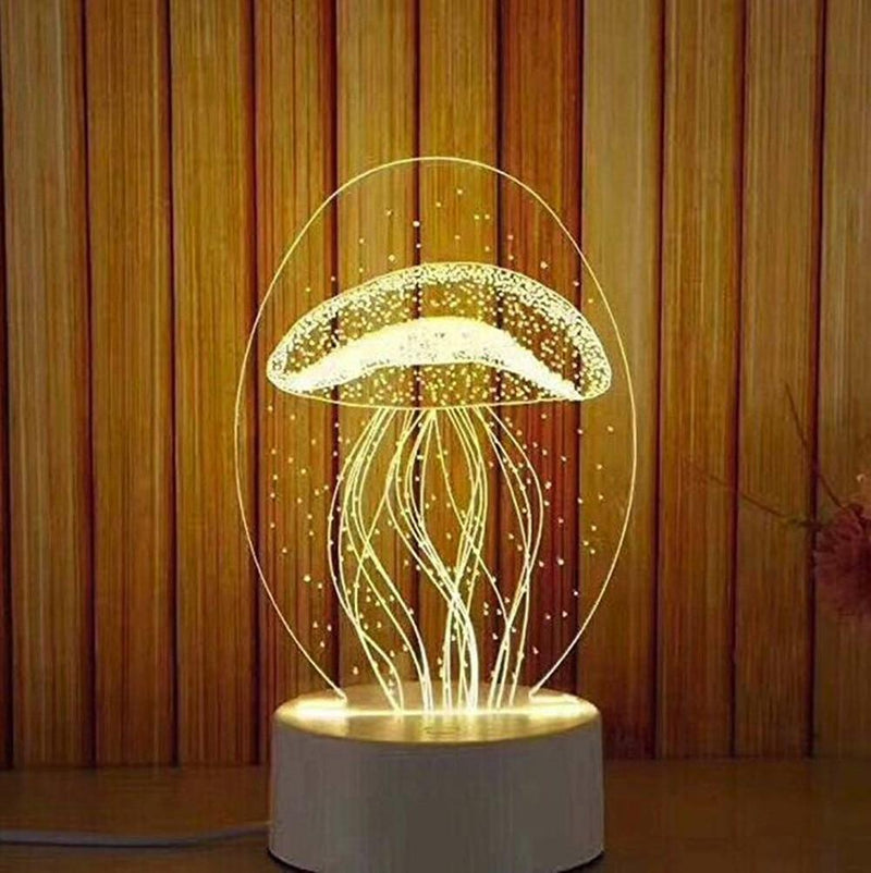 3D Usb Acrylic Night Lights Led Table Desk Bedroom Decoration Gift Warm White Light Jellyfish Architectural Table Lamp