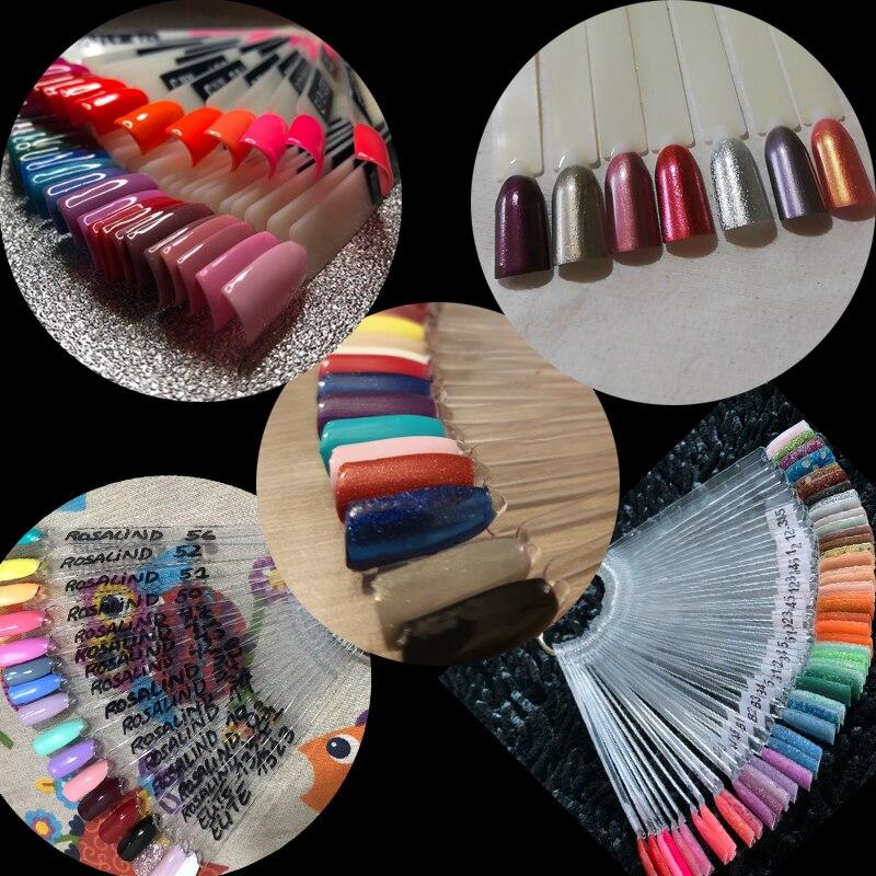 4Color 50pcs False Nail Tips Fake Nail Art Polish Color Card Acrylic Practice Chart Palette Buckle Ring Practice Display Tools