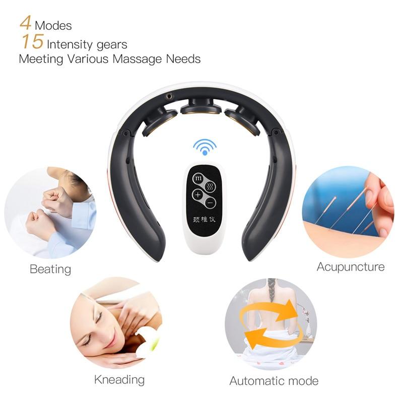 4D Smart Electric Neck and Back Pulse Massager TENS Wireless Heat Cervical Vertebra Relax Pain Relief Kneading Massage Machine|Neck Massage Instrument