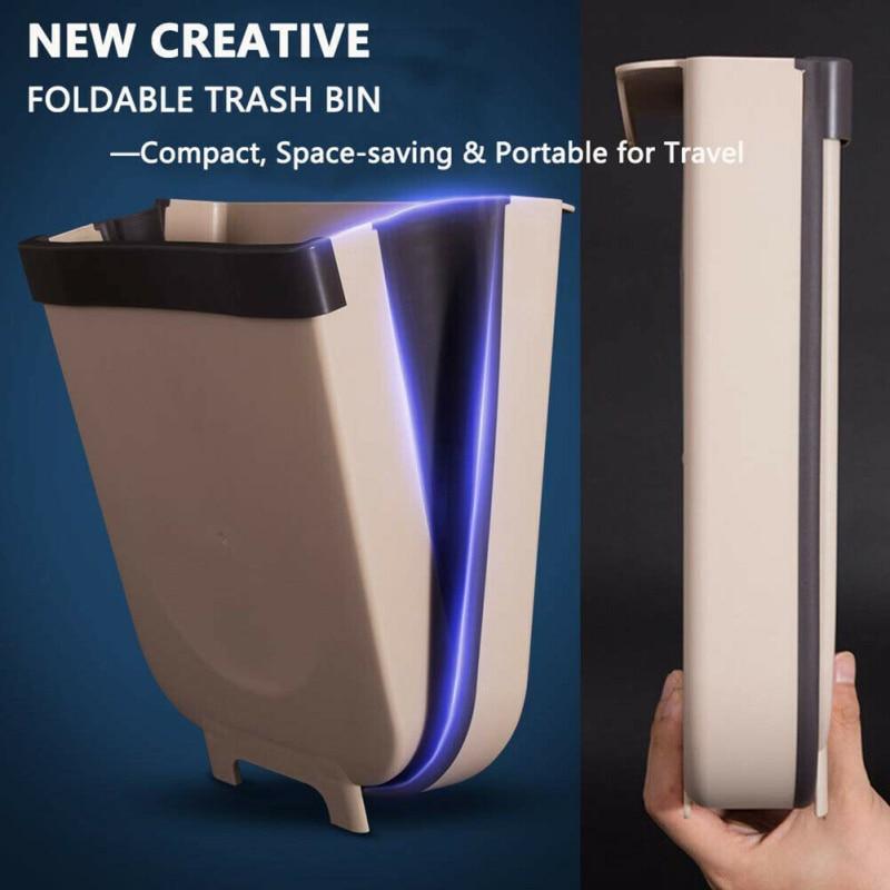 5L 9L Wall Mounted Folding Waste Bin Kitchen Cabinet Door Hanging Trash Bin Garbage Car Trash Can Wall Mounted Foldable Cleaning|Waste Bins