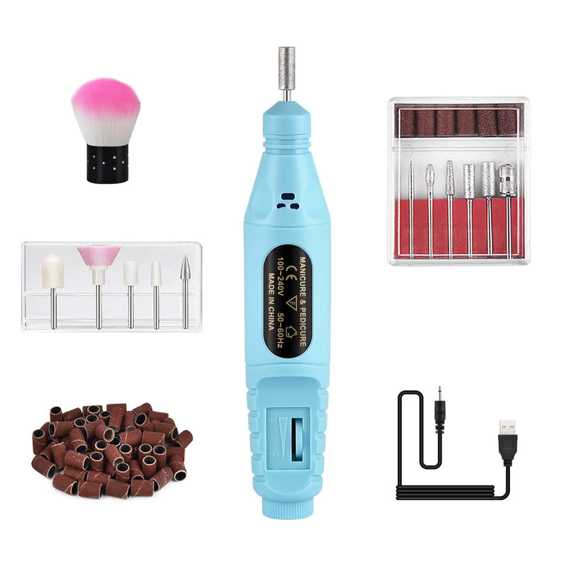 yinhua Electric Nail Drill Professional Electric Nail Drill Kit Portable Nail Drill Machine Pen Shape Nail Tools Acrylic Nail File Drill for Acrylic Nails Gel Nails, Home Salon Use (1 Set, blue)