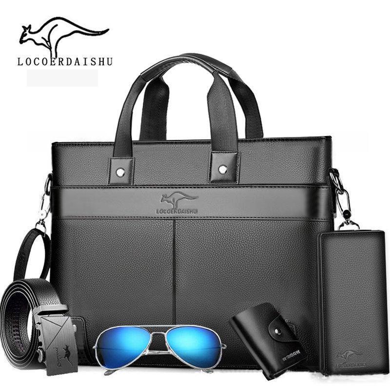 5pcs/lot Briefcase business 15 inch laptop Bag Men PU Leather Men Bags luxury Business Brand Male computer Handbags 2020 New|Briefcases