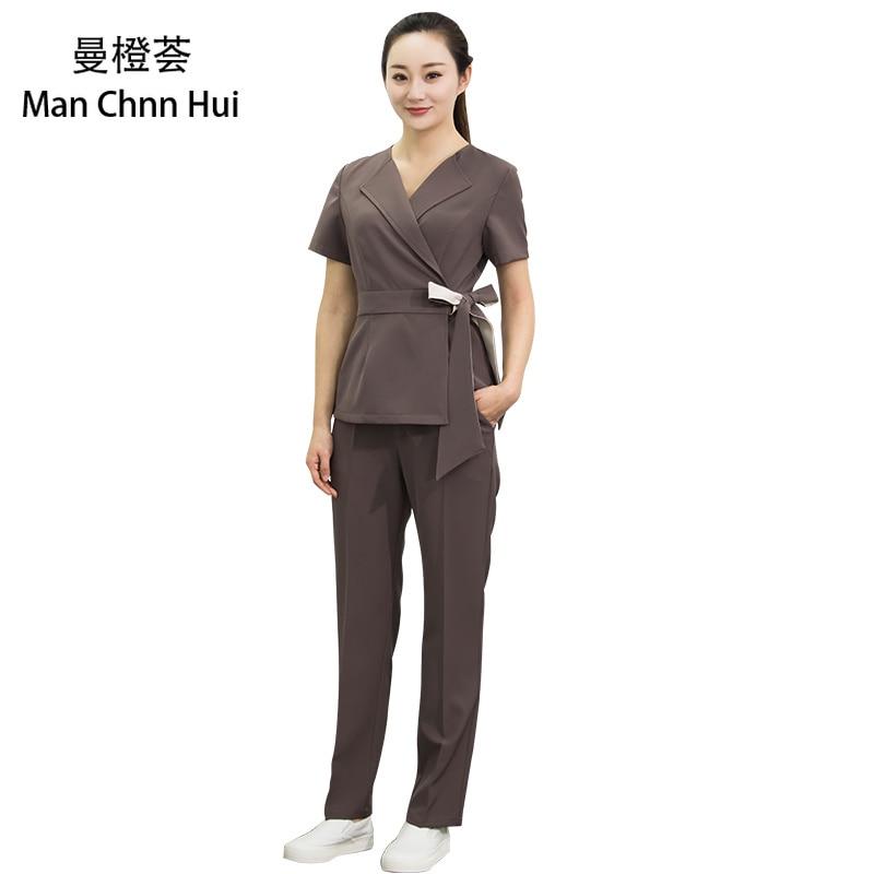 Beauty salon beautician uniform spa health center work clothes women's foot bath sauna massage health technician clothing suit|Scrub Sets