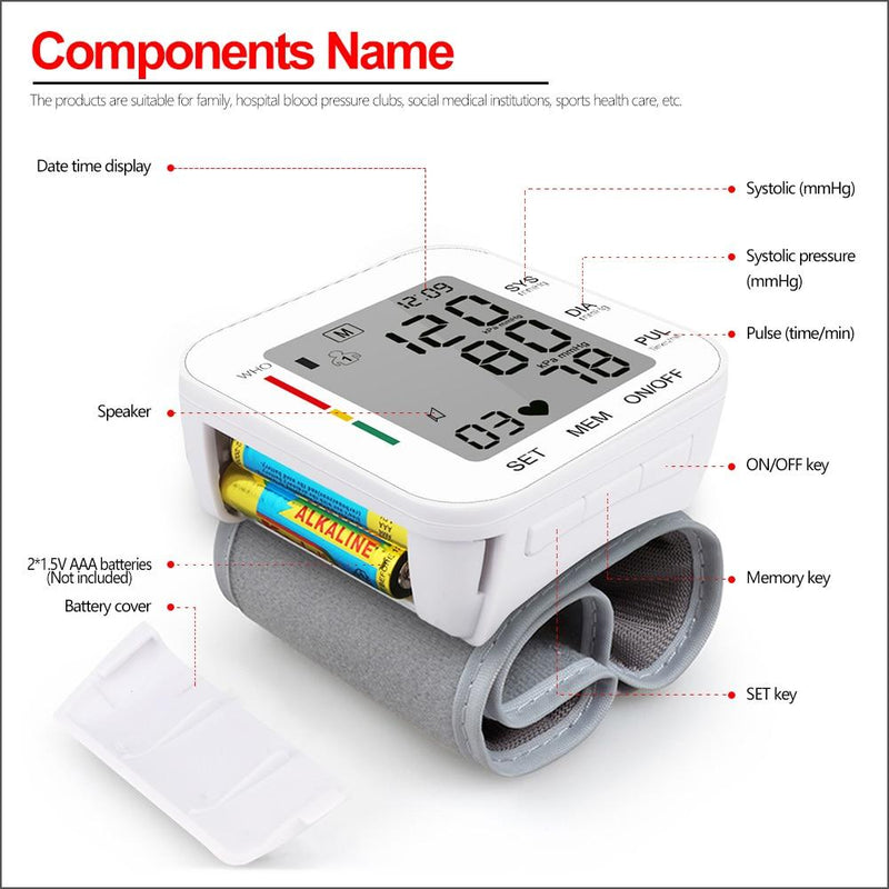 RZ Digital Wrist Blood Pressure Monitor PulseHeart Beat Rate Meter Device Medical Equipment Tonometer BP Mini Sphygmomanometer|Blood Pressure