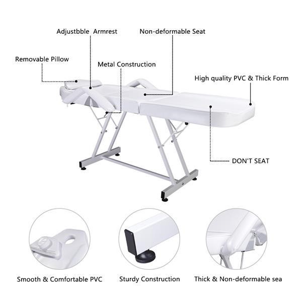 75" PVC & Iron & Sponge Professional Adjustable Beauty Salon SPA Massage Table Bed Tattoo Chair White|Massage Chair