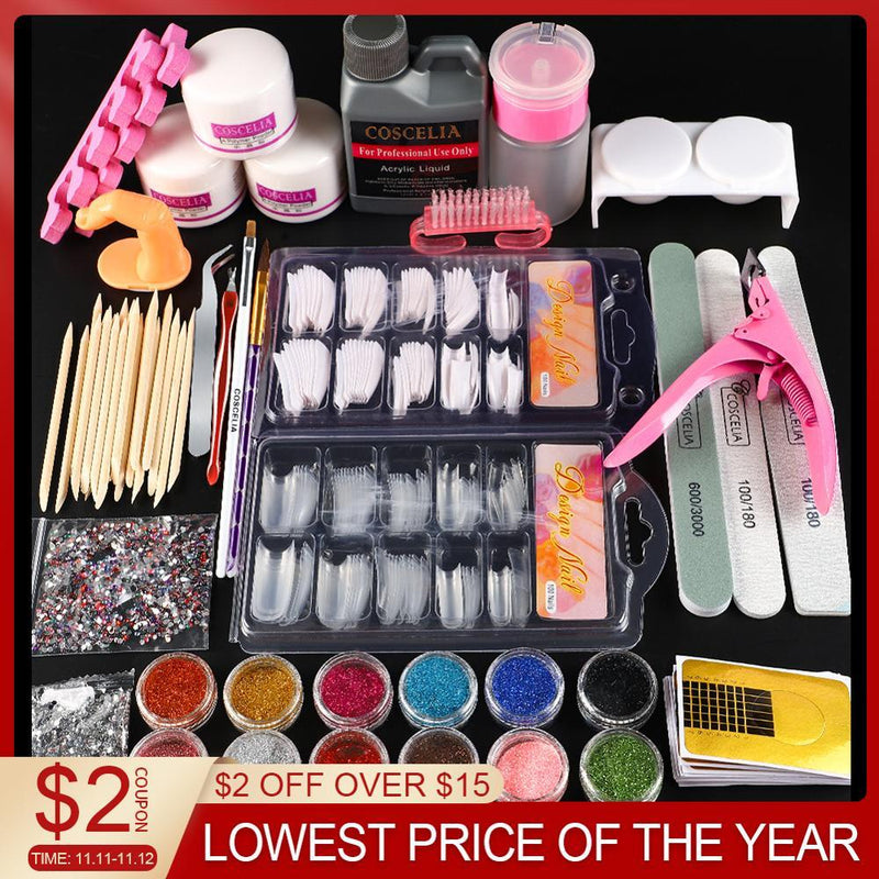 Pro Acrylic Kit Nail Manicure Set With Acrylic Liquid Nail Glitter Powder Nail Tips Decoration Acrylic Brush Nail Art Tool Kit|Sets & Kits