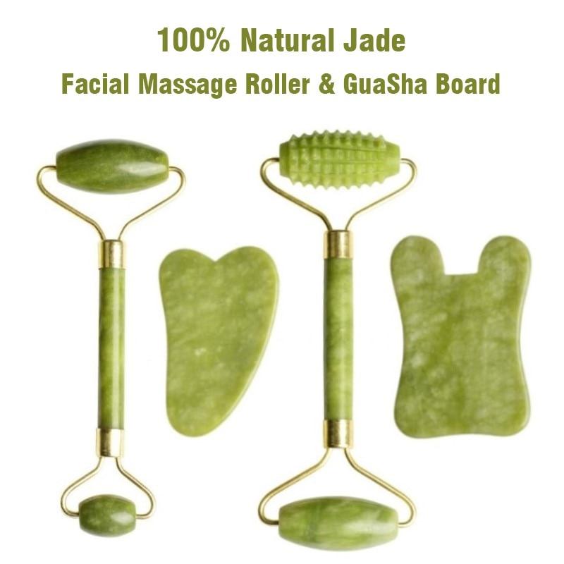 100% Natural Jade Roller GuaSha Board Facial Massage Tools Facial Massage Roller Beauty Lifting Slimming Scraper DropShipping|Massage Tools