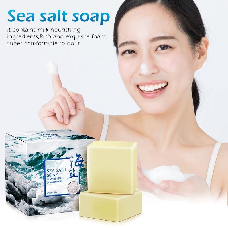 100g Removal Pimple Pore Acne Treatment Sea Salt Soap Cleaner Moisturizing Goat Milk Soap Face Care Wash Basis Soap TSLM1|Soap