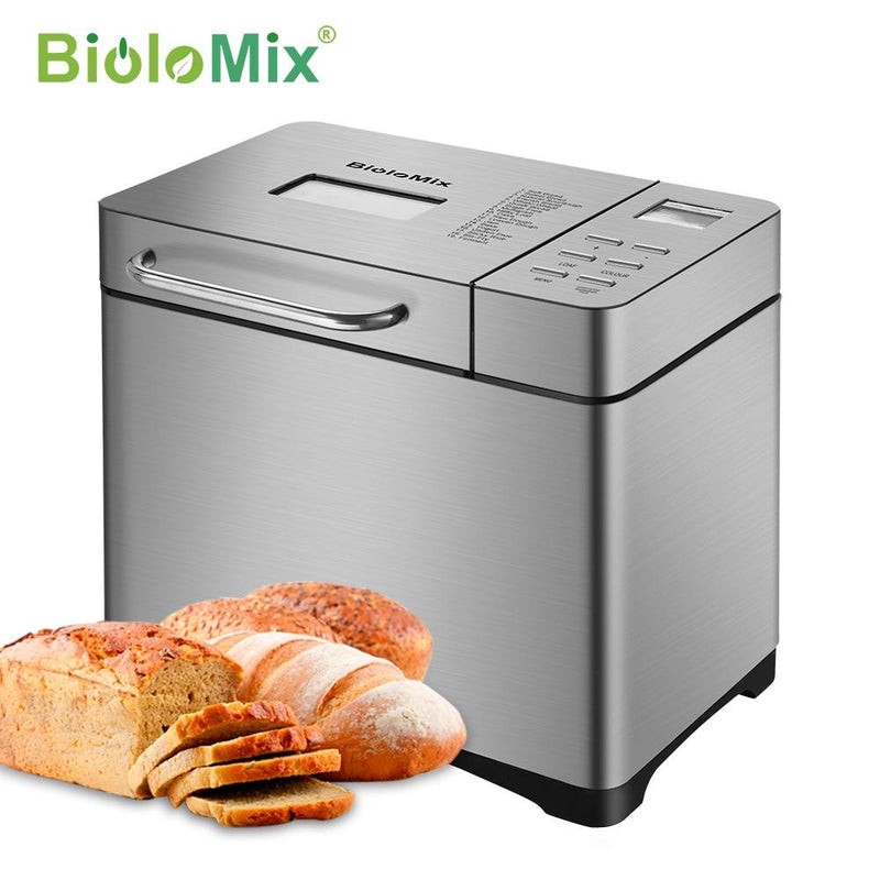 Biolomix Stainless Steel 1KG 17 in 1 Automatic Bread Maker 650W Programmable Bread Machine with 3 Loaf Sizes Fruit Nut Dispenser|Bread Makers