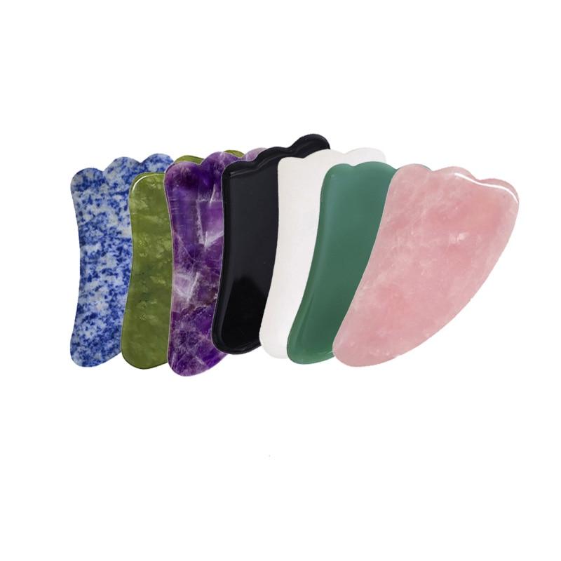 Gouache Scraper Rose Quartz Jade Stone Gua Sha Scraper Massage Tools Set Anti Wrinkle Skin Beauty Care Face Back Neck Massagers|Massage Tools