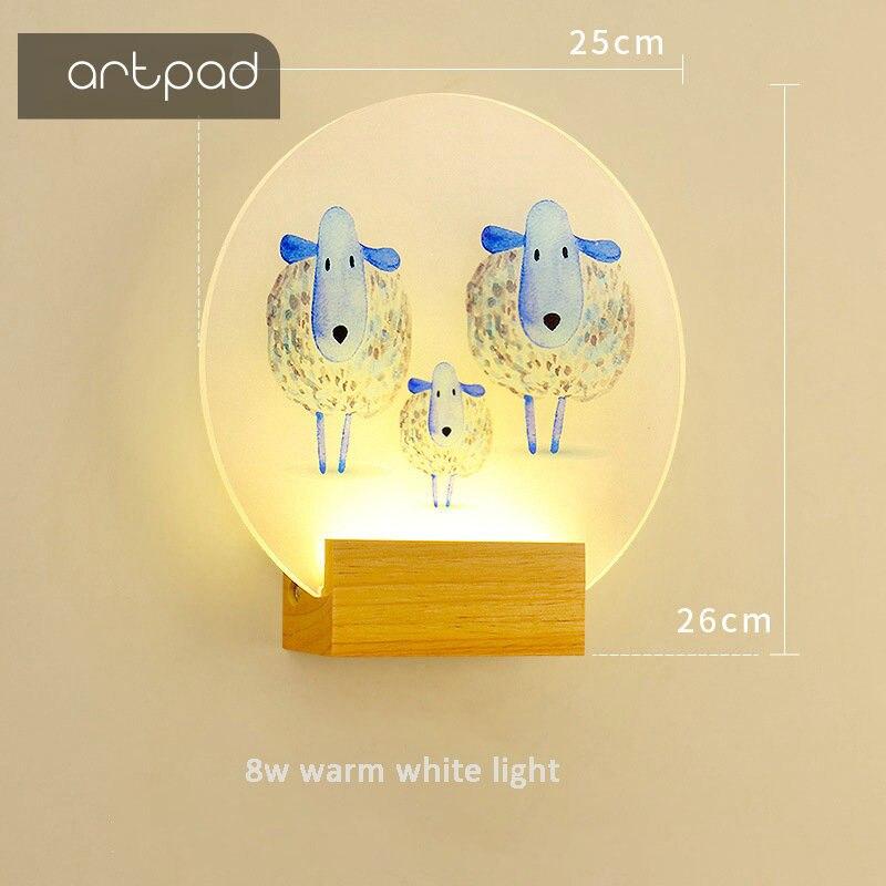 Artpad Modern Creative Indoor Wall Lamp For Bedroom Round Square 8W Bedside Living Room Aisle Warm Lights With Solid Wood Base|LED Indoor Wall Lamps