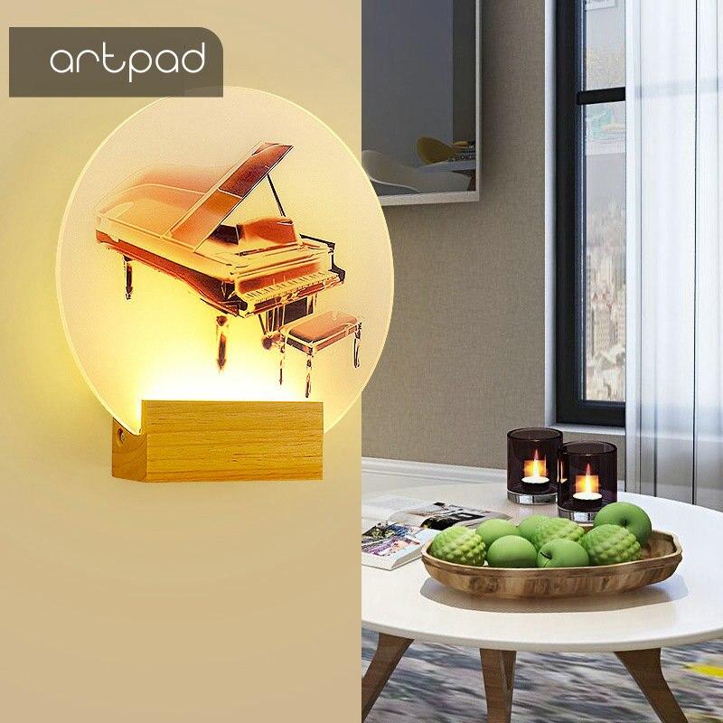 Artpad Modern Creative Indoor Wall Lamp For Bedroom Round Square 8W Bedside Living Room Aisle Warm Lights With Solid Wood Base|LED Indoor Wall Lamps