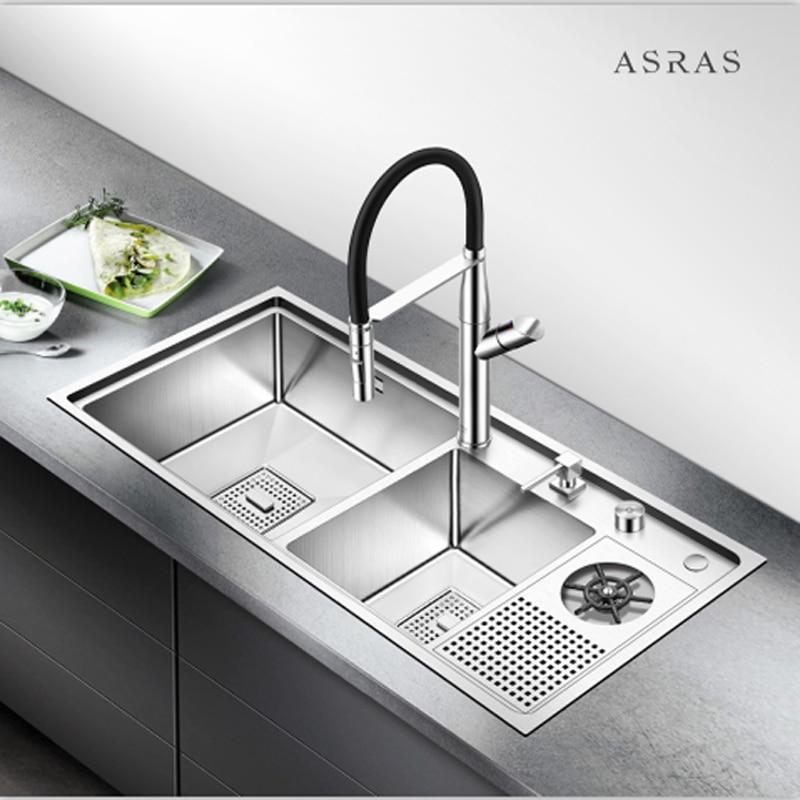 Asras 9045MD SUS304 Handmade kitchen sink cup rinser sink with drainer manufacturer free shipping DHL|Kitchen Sinks