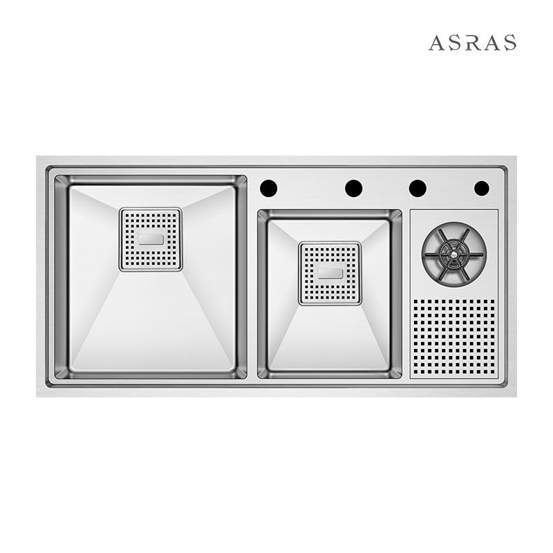 Asras 9045MD SUS304 Handmade kitchen sink cup rinser sink with drainer manufacturer free shipping DHL|Kitchen Sinks