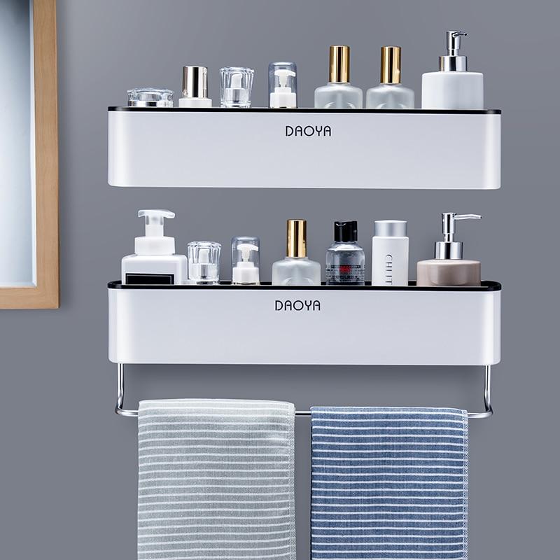 Bathroom Shelf Shower Caddy Organizer Wall Mount Shampoo Rack With Towel Bar No Drilling Kitchen Storage Bathroom Accessories|Bathroom Shelves