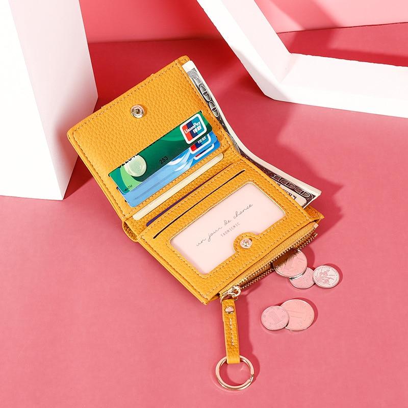 Brand Yellow Women Wallet Soft PU Leather Female Purse Mini Hasp Card Holder Coin Short Wallets Slim Small Purse Zipper Keychain|Wallets